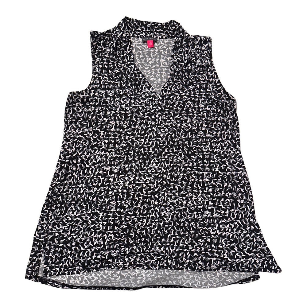 Vince Camuto black & white top sleeveless v-neck career popover US ladies size S